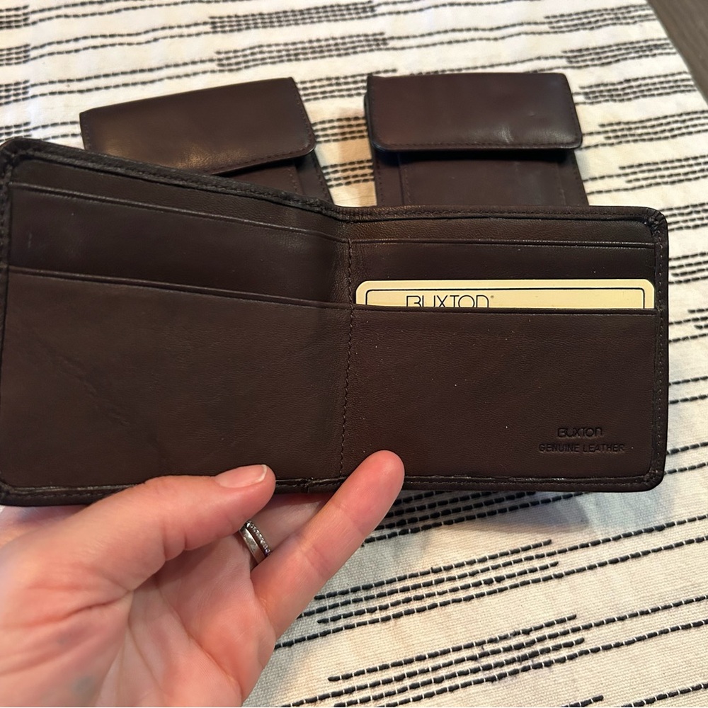 Buxton Dark Brown Leather coin billfold Card holder bundle - Picture 4 of 5